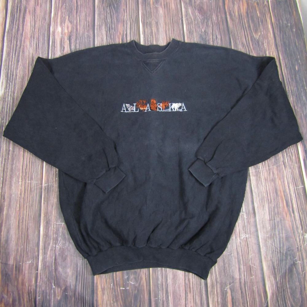 Vintage Sansegal Alaska Sweatshirt Mens XL Crewneck Pullover Embroidered USA